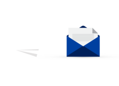 Blue envelope in which a letter is hidden and a paper airplane flies away.